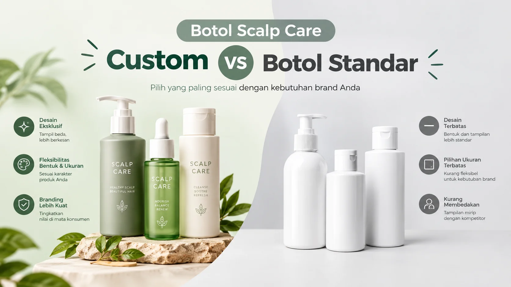Botol Scalp Care Custom vs Botol Standar